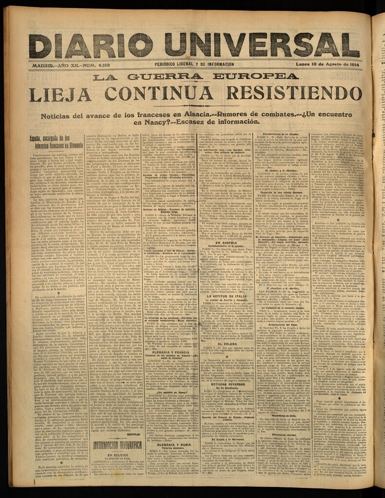 Miniatura de Diario Universal del 10 de agosto de 1914