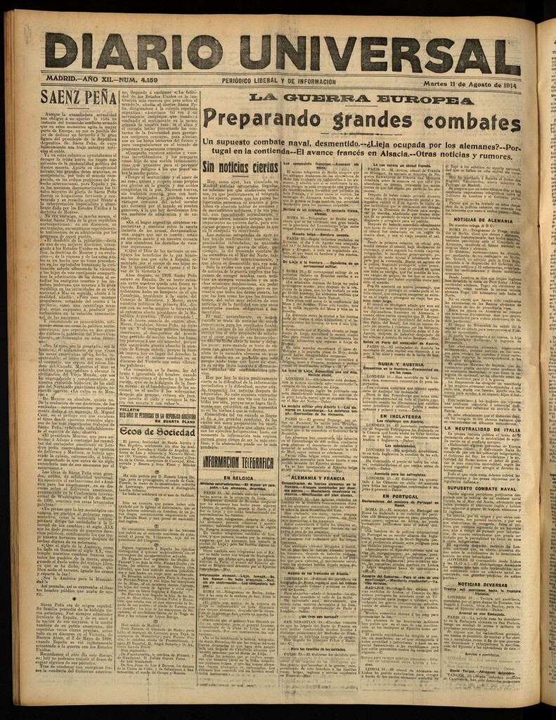Miniatura de Diario Universal del 11 de agosto de 1914