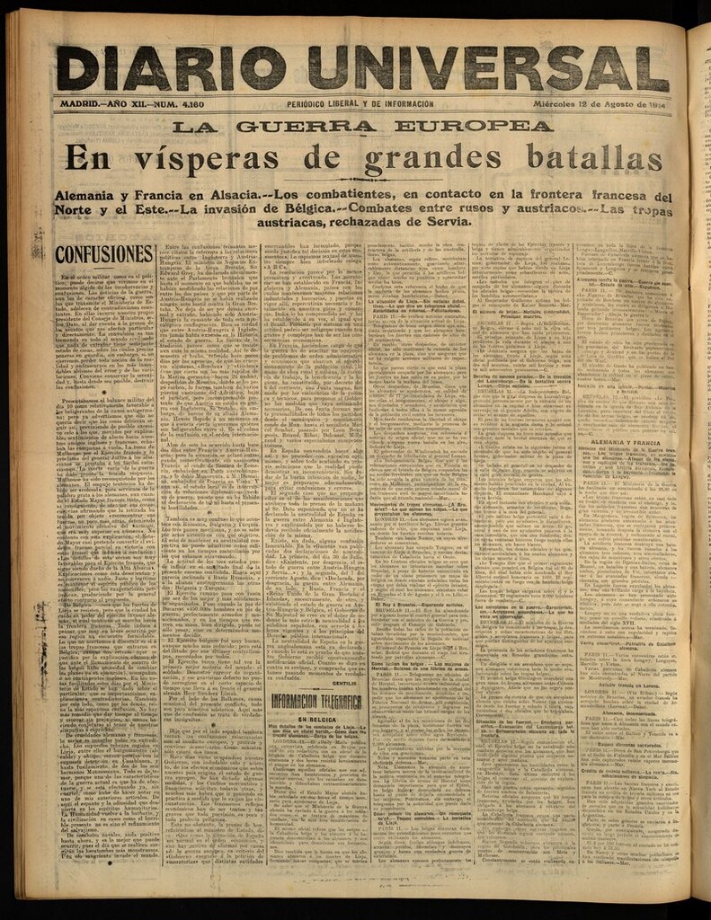 Miniatura de Diario Universal del 12 de agosto de 1914