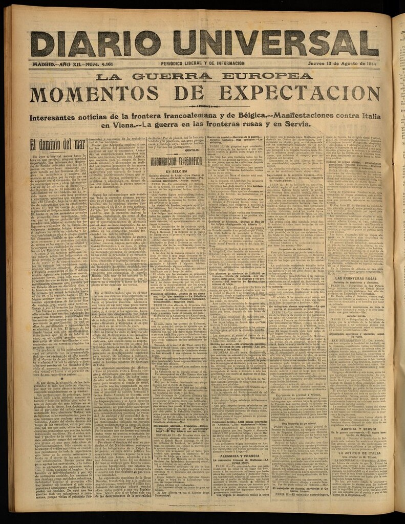 Miniatura de Diario Universal del 13 de agosto de 1914