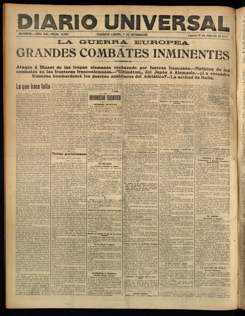 Miniatura de Diario Universal del 17 de agosto de 1914