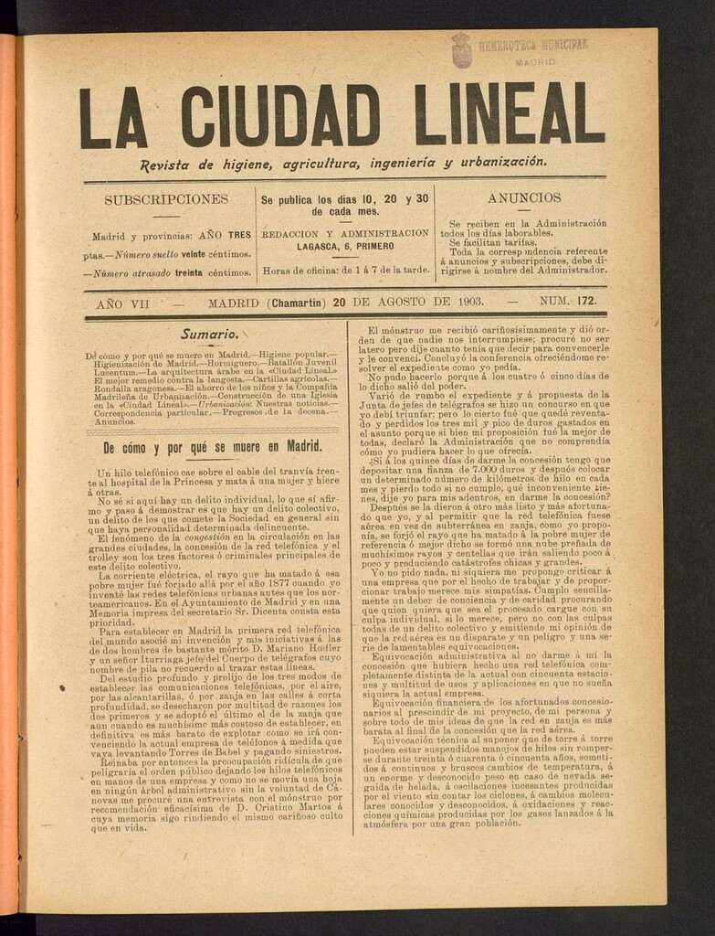 Miniatura de La Ciudad Lineal : órgano oficial de la Compañia Madrileña de Urbanización del 20 de agosto de 1903