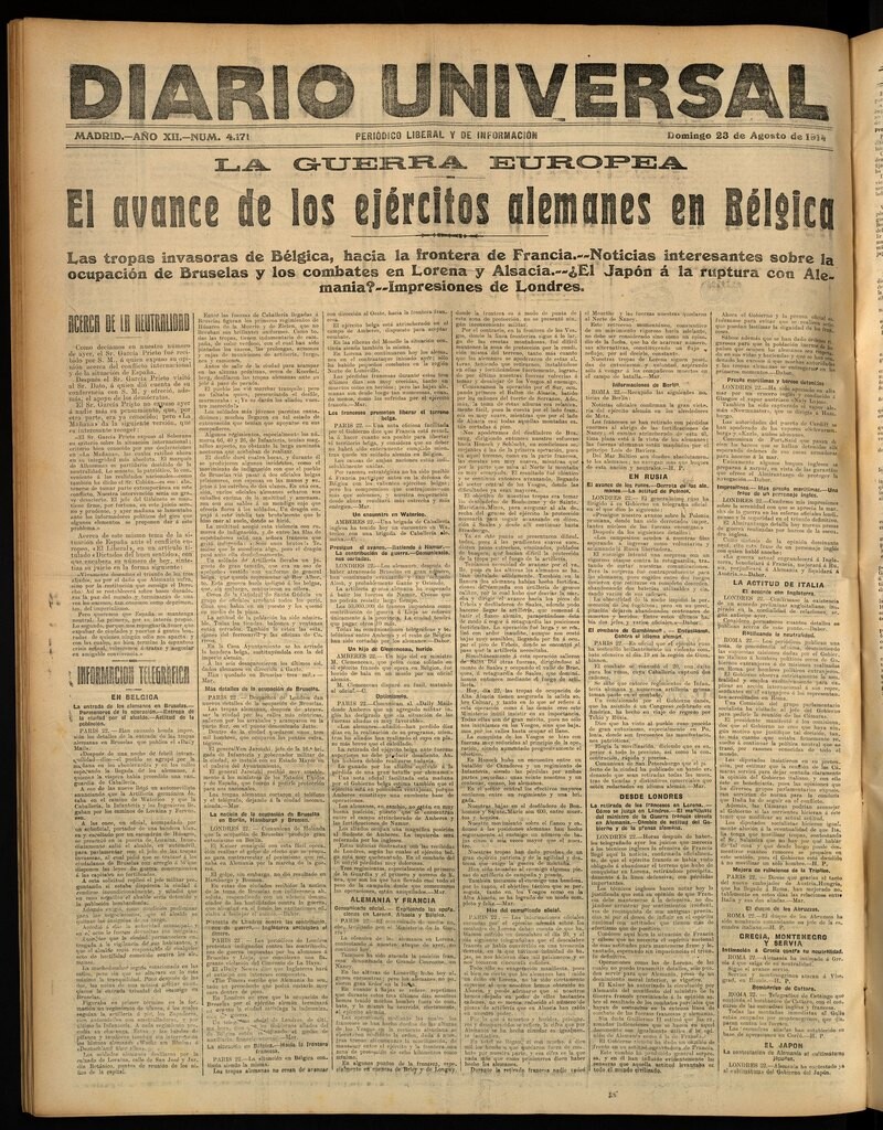 Miniatura de Diario Universal del 23 de agosto de 1914