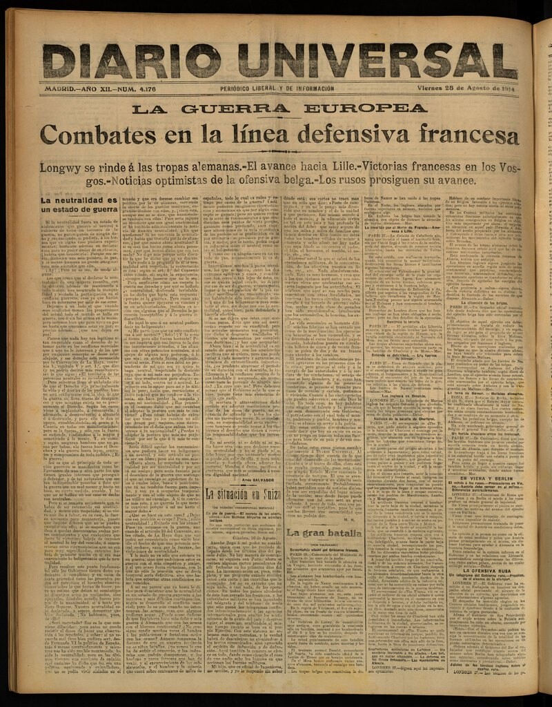 Miniatura de Diario Universal del 28 de agosto de 1914