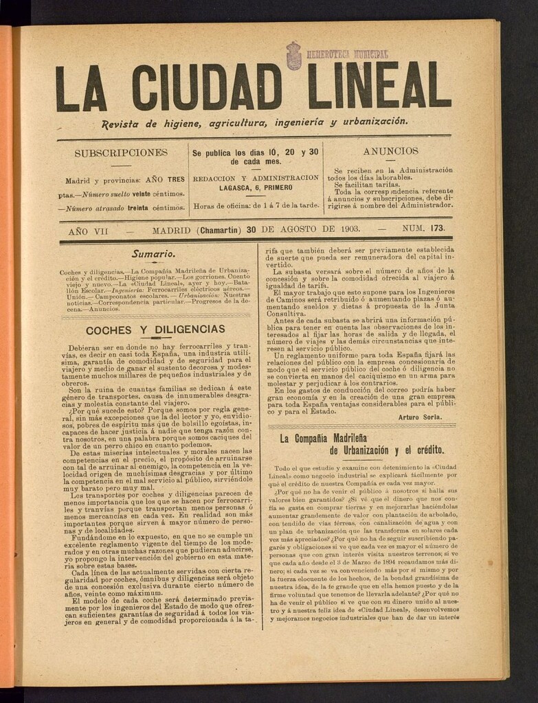 Miniatura de La Ciudad Lineal : órgano oficial de la Compañia Madrileña de Urbanización del 30 de agosto de 1903