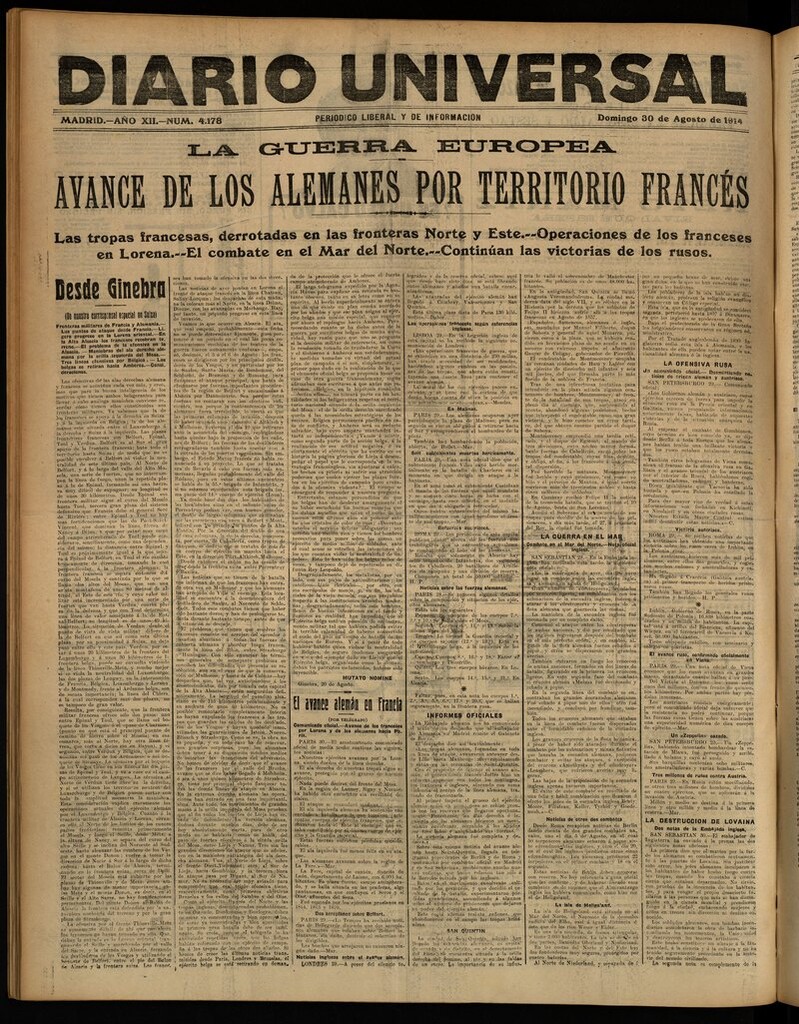 Miniatura de Diario Universal del 30 de agosto de 1914