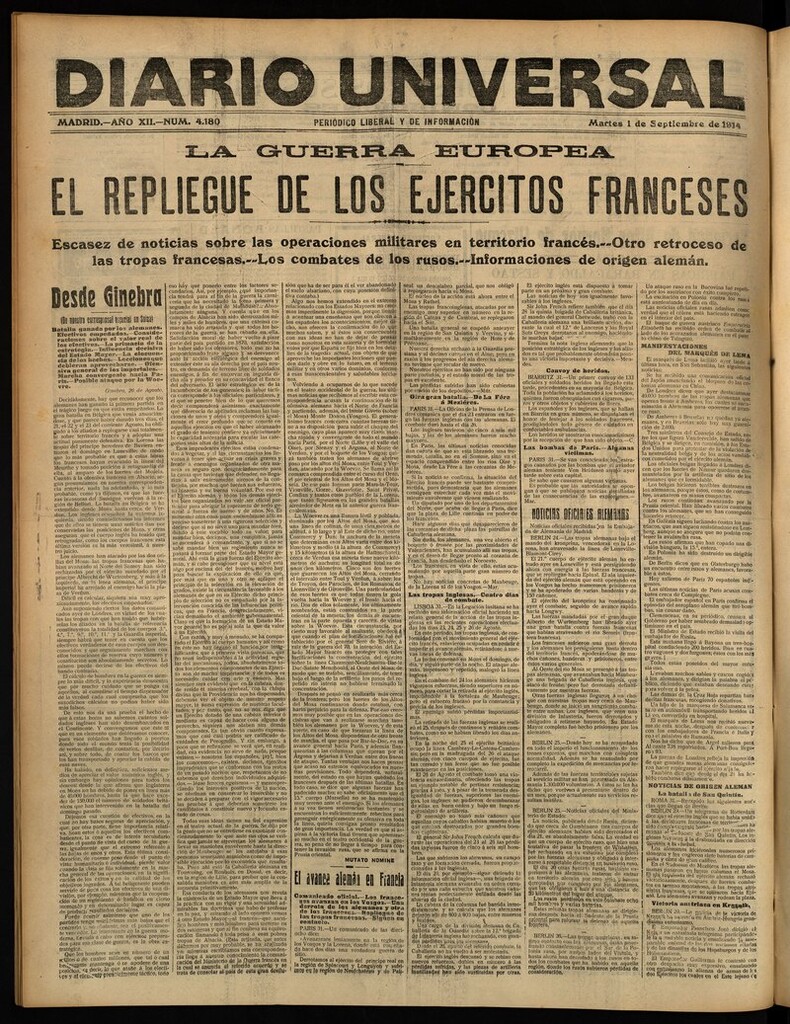 Miniatura de Diario Universal del 1 de septiembre de 1914