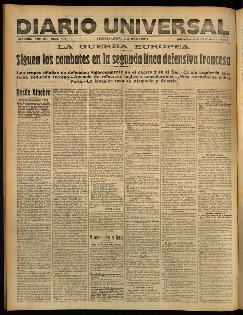 Miniatura de Diario Universal del 2 de septiembre de 1914