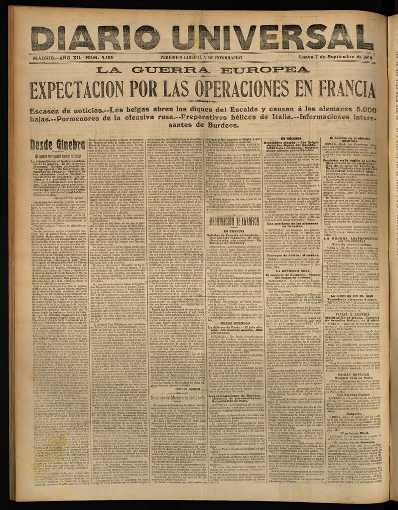 Miniatura de Diario Universal del 7 de septiembre de 1914