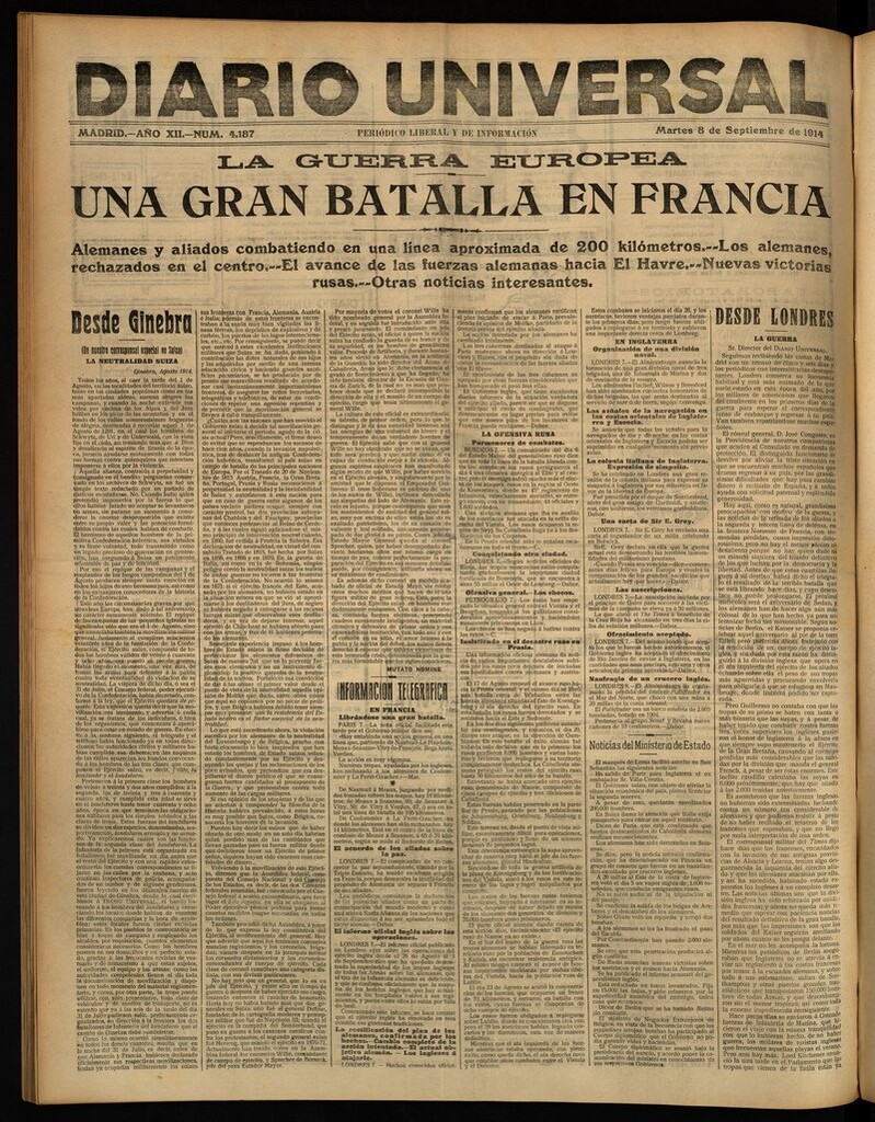Miniatura de Diario Universal del 8 de septiembre de 1914