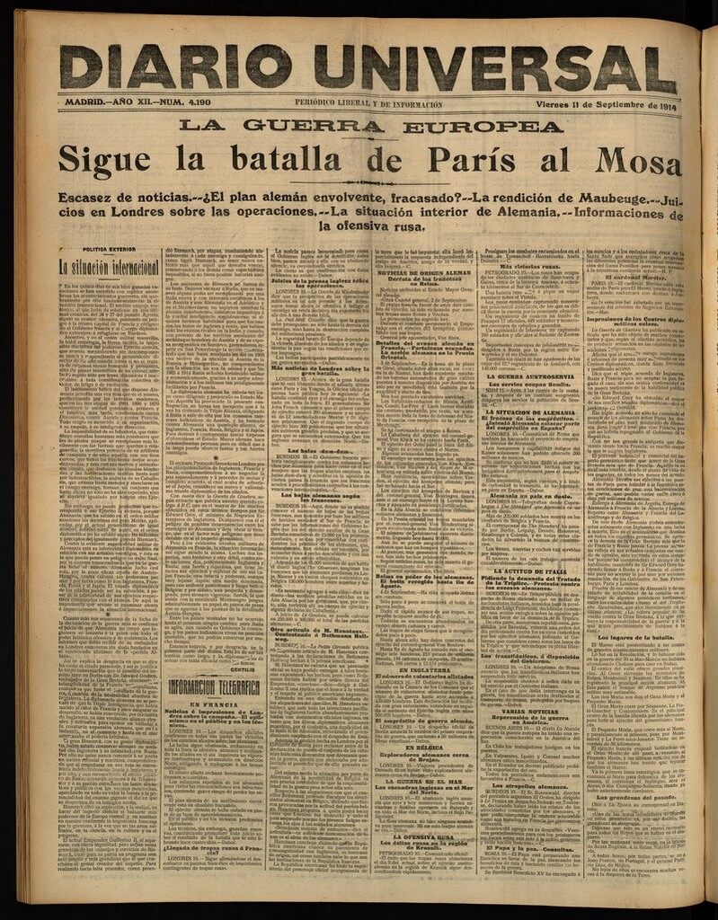 Miniatura de Diario Universal del 11 de septiembre de 1914