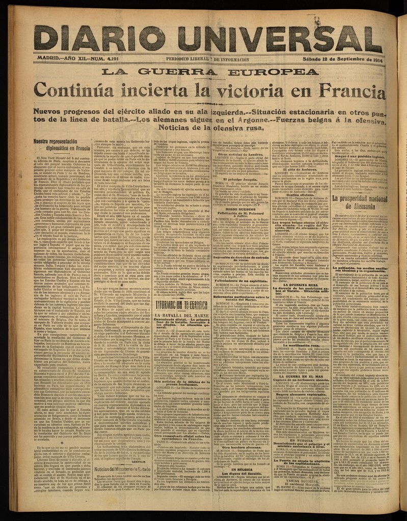 Miniatura de Diario Universal del 12 de septiembre de 1914