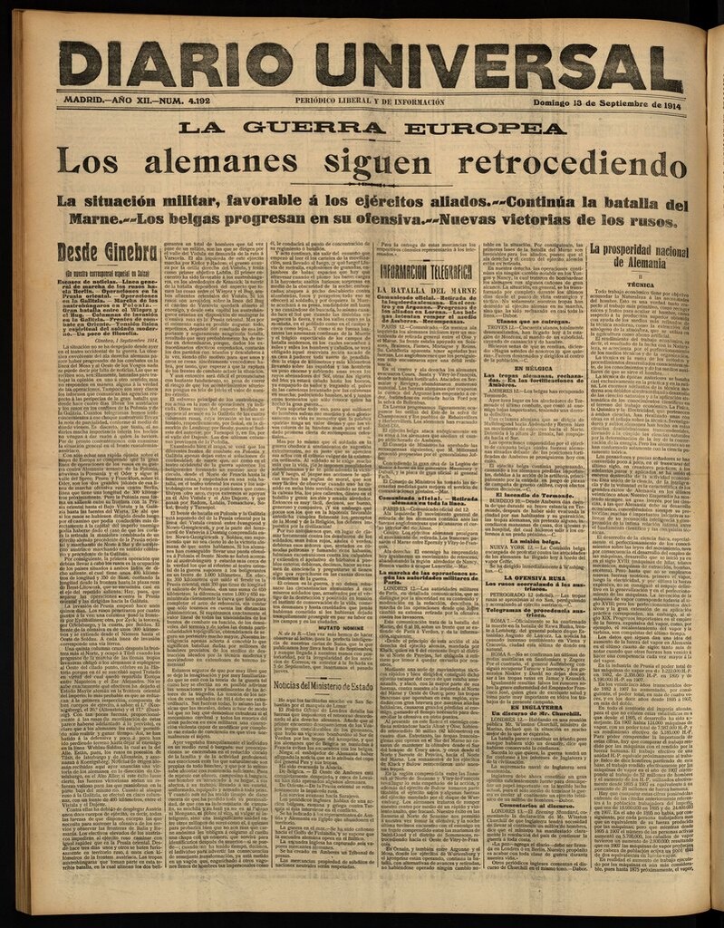 Miniatura de Diario Universal del 13 de septiembre de 1914