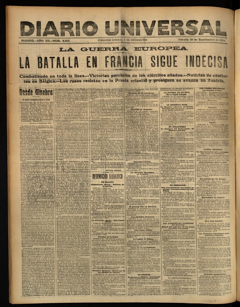 Miniatura de Diario Universal del 19 de septiembre de 1914