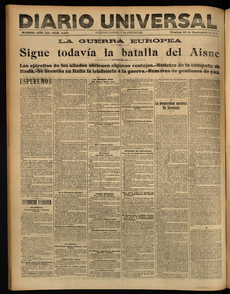 Miniatura de Diario Universal del 20 de septiembre de 1914