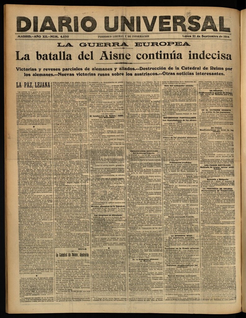 Miniatura de Diario Universal del 21 de septiembre de 1914