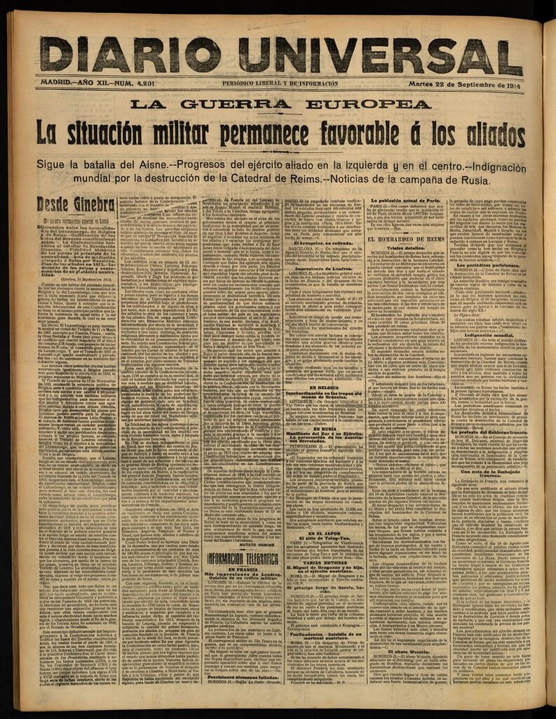 Miniatura de Diario Universal del 22 de septiembre de 1914