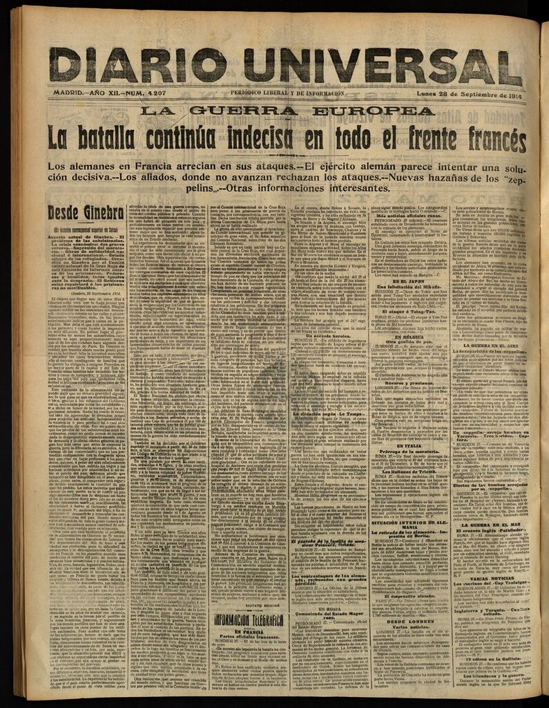 Miniatura de Diario Universal del 28 de septiembre de 1914