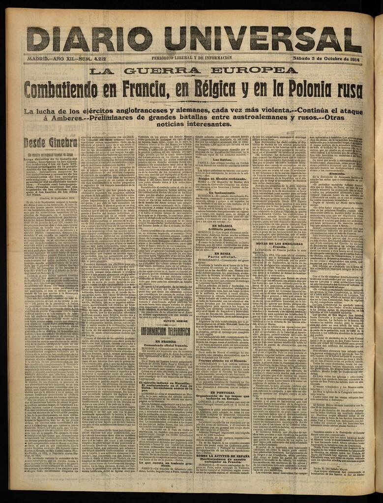 Miniatura de Diario Universal del 3 de octubre de 1914