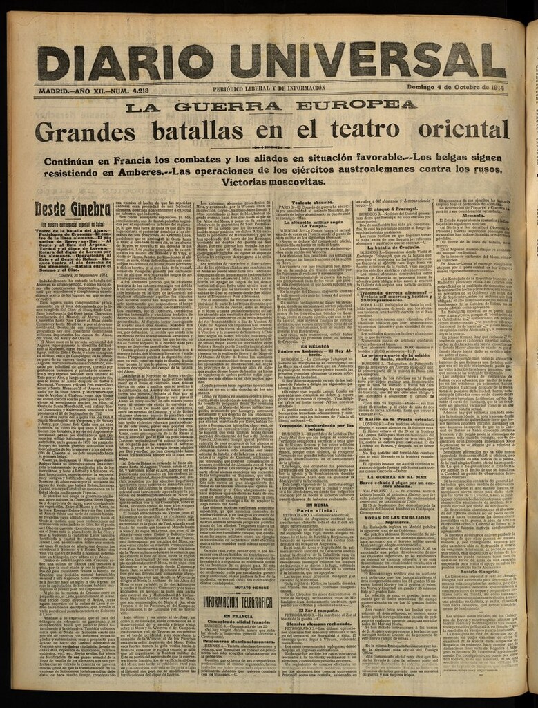 Miniatura de Diario Universal del 4 de octubre de 1914