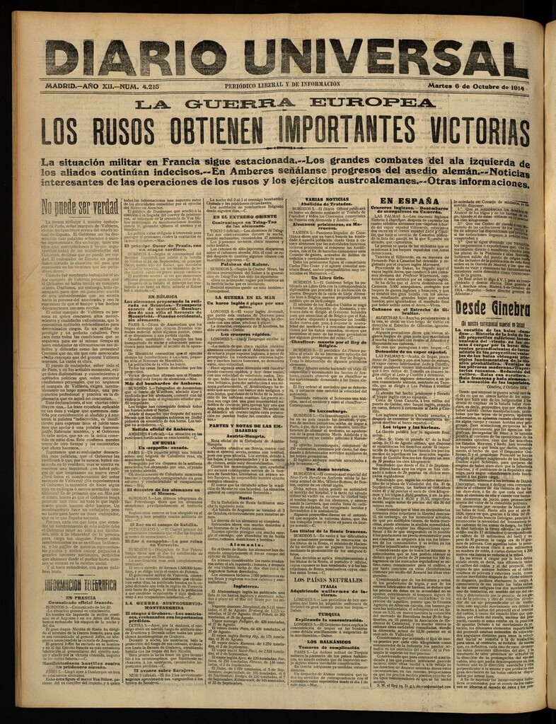 Miniatura de Diario Universal del 6 de octubre de 1914