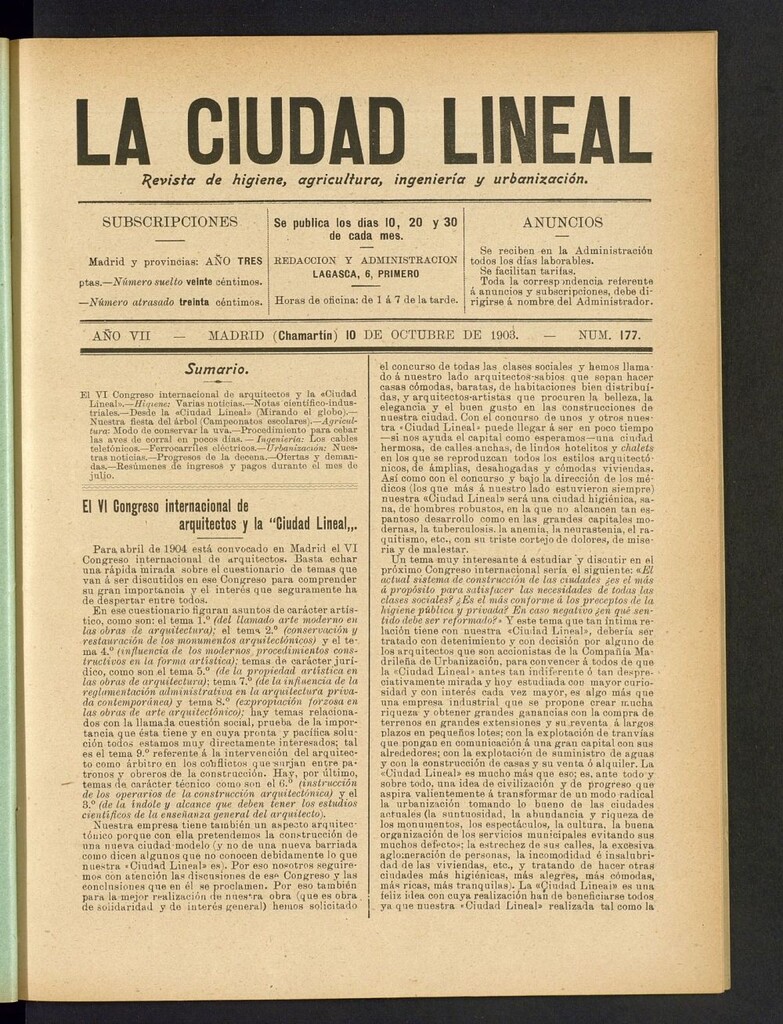 Miniatura de La Ciudad Lineal : órgano oficial de la Compañia Madrileña de Urbanización del 10 de octubre de 1903