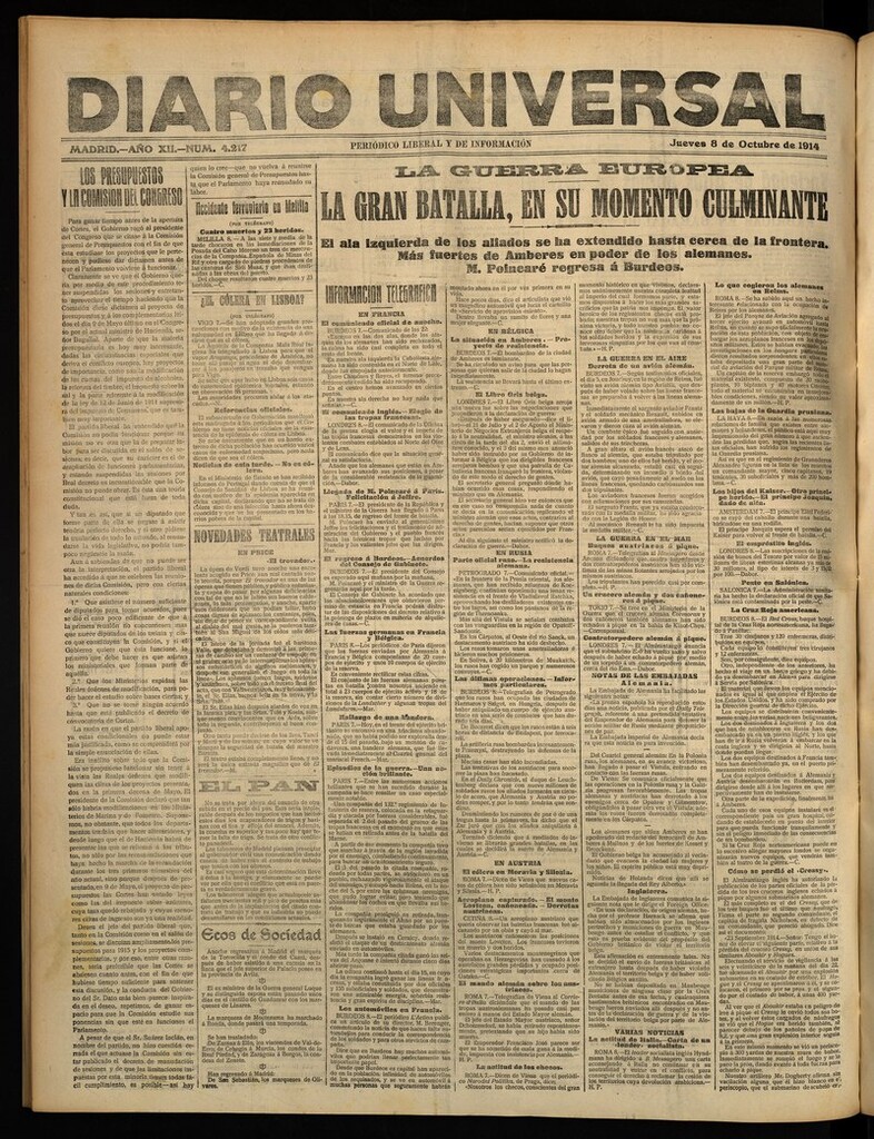 Miniatura de Diario Universal del 8 de octubre de 1914