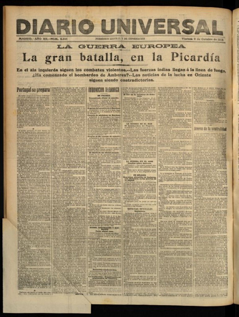Miniatura de Diario Universal del 9 de octubre de 1914