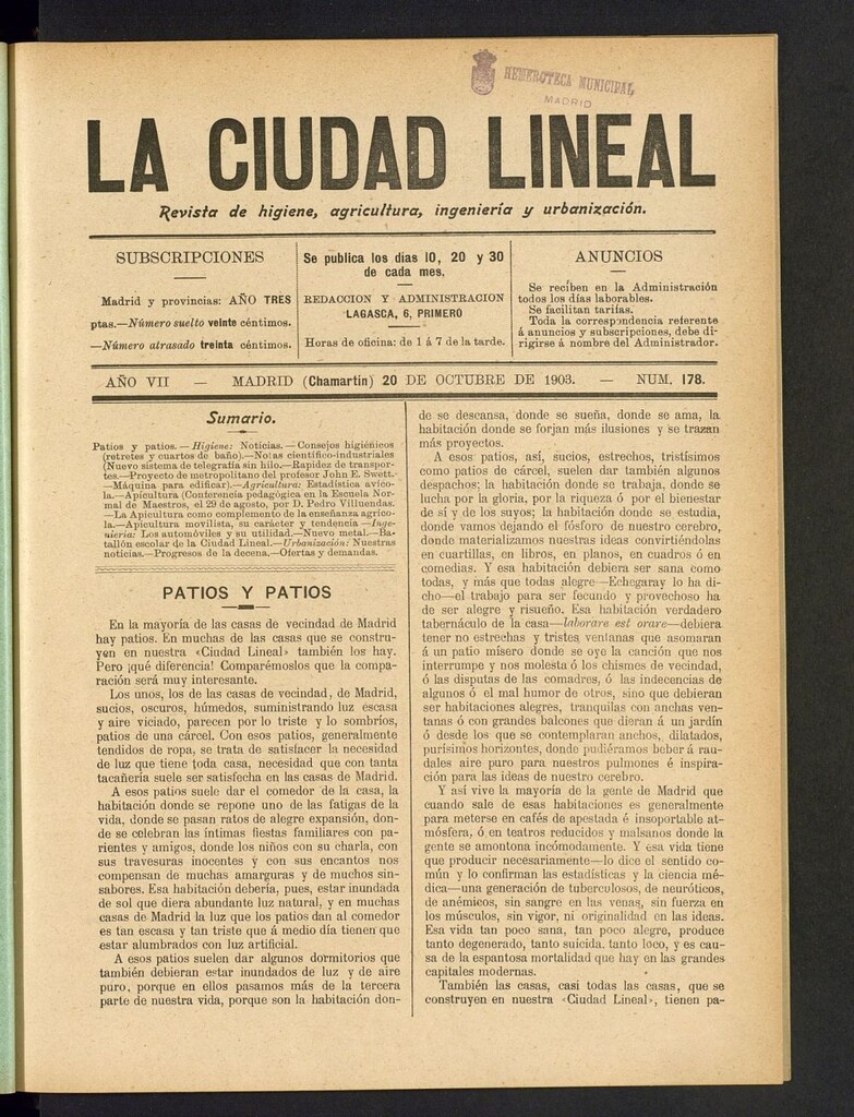 Miniatura de La Ciudad Lineal : órgano oficial de la Compañia Madrileña de Urbanización del 20 de octubre de 1903