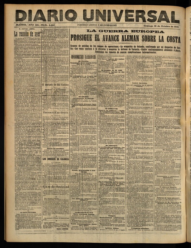Miniatura de Diario Universal del 18 de octubre de 1914