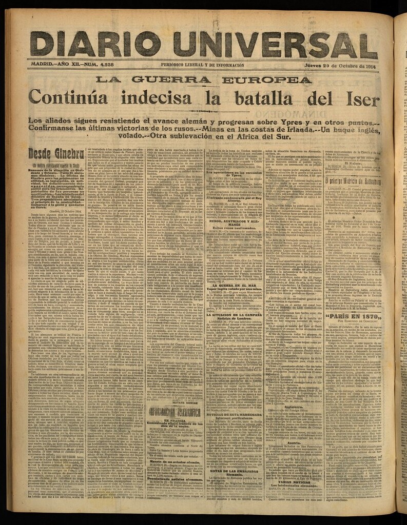 Miniatura de Diario Universal del 29 de octubre de 1914