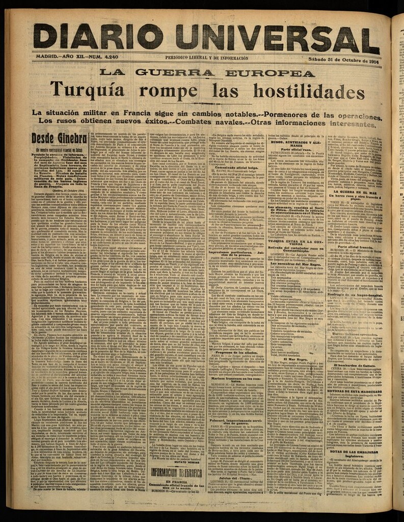 Miniatura de Diario Universal del 31 de octubre de 1914
