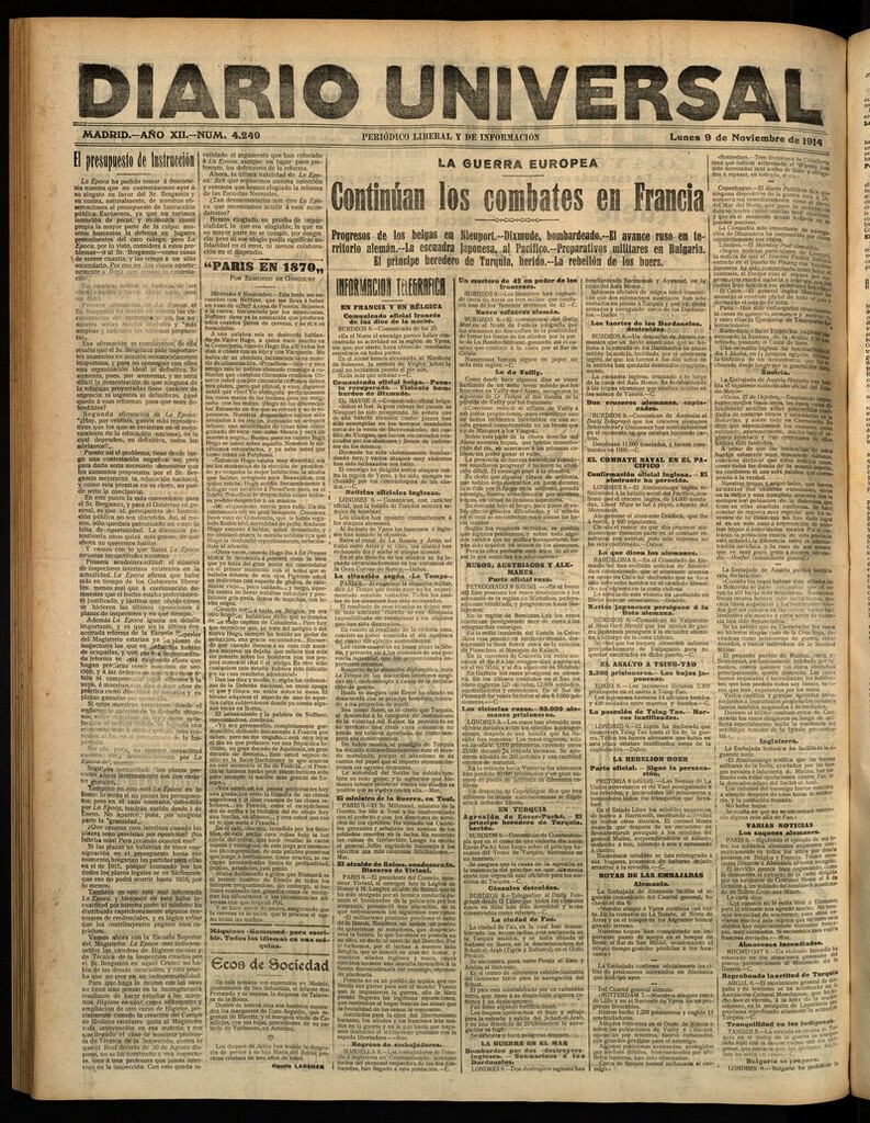Miniatura de Diario Universal del 9 de noviembre de 1914