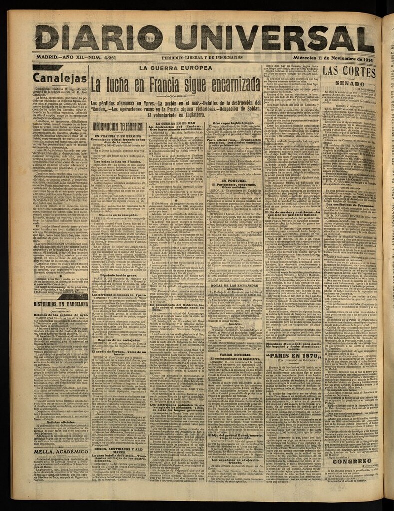Miniatura de Diario Universal del 11 de noviembre de 1914