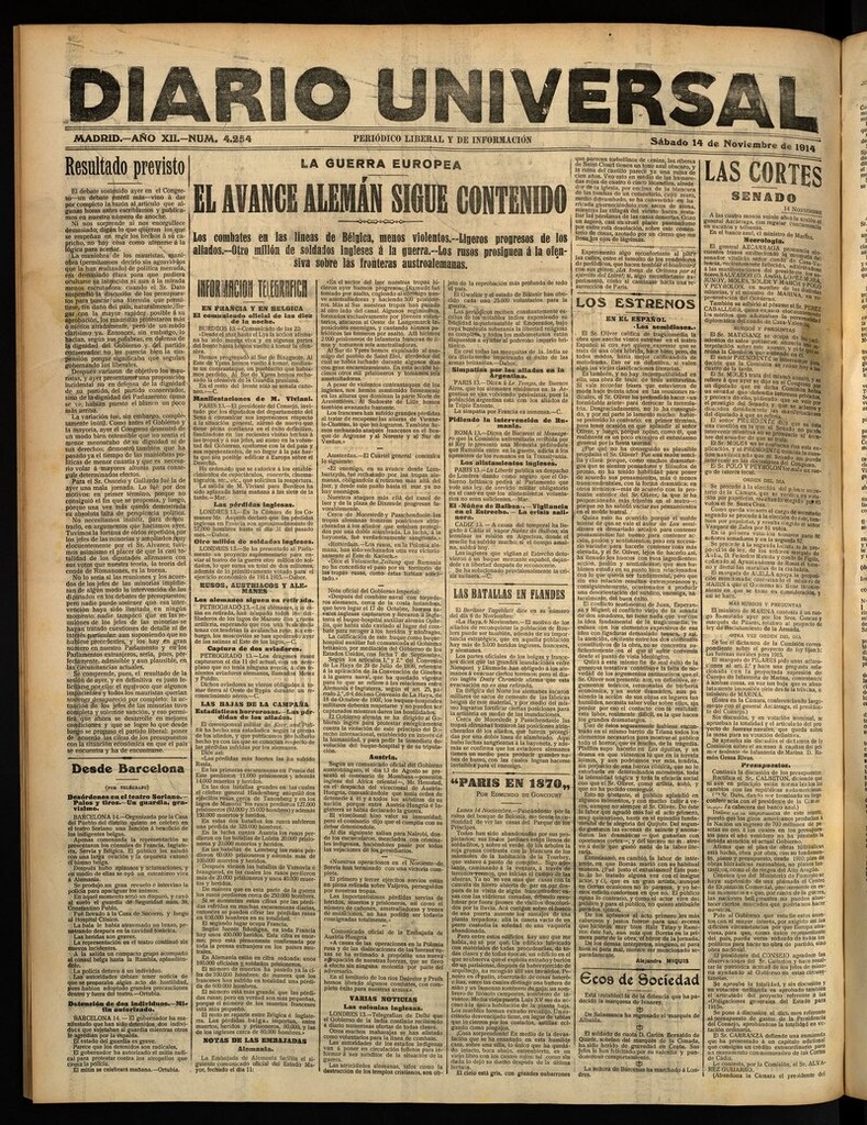 Miniatura de Diario Universal del 14 de noviembre de 1914