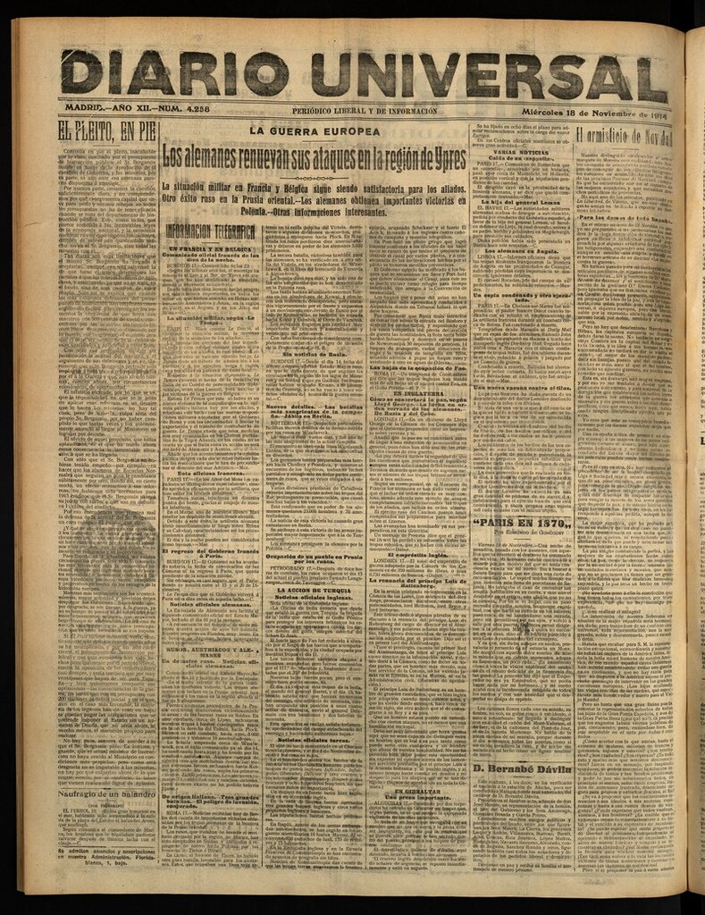 Miniatura de Diario Universal del 18 de noviembre de 1914