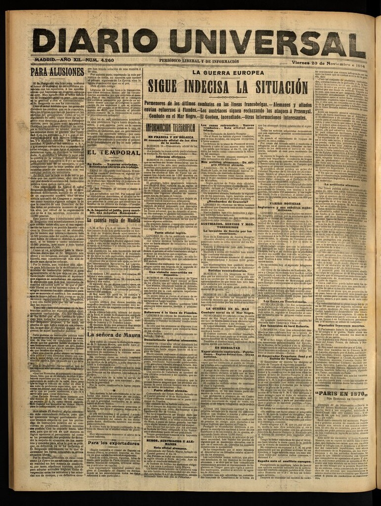 Miniatura de Diario Universal del 20 de noviembre de 1914