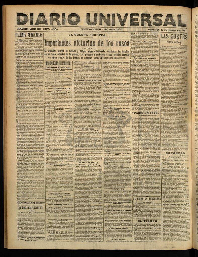 Miniatura de Diario Universal del 26 de noviembre de 1914