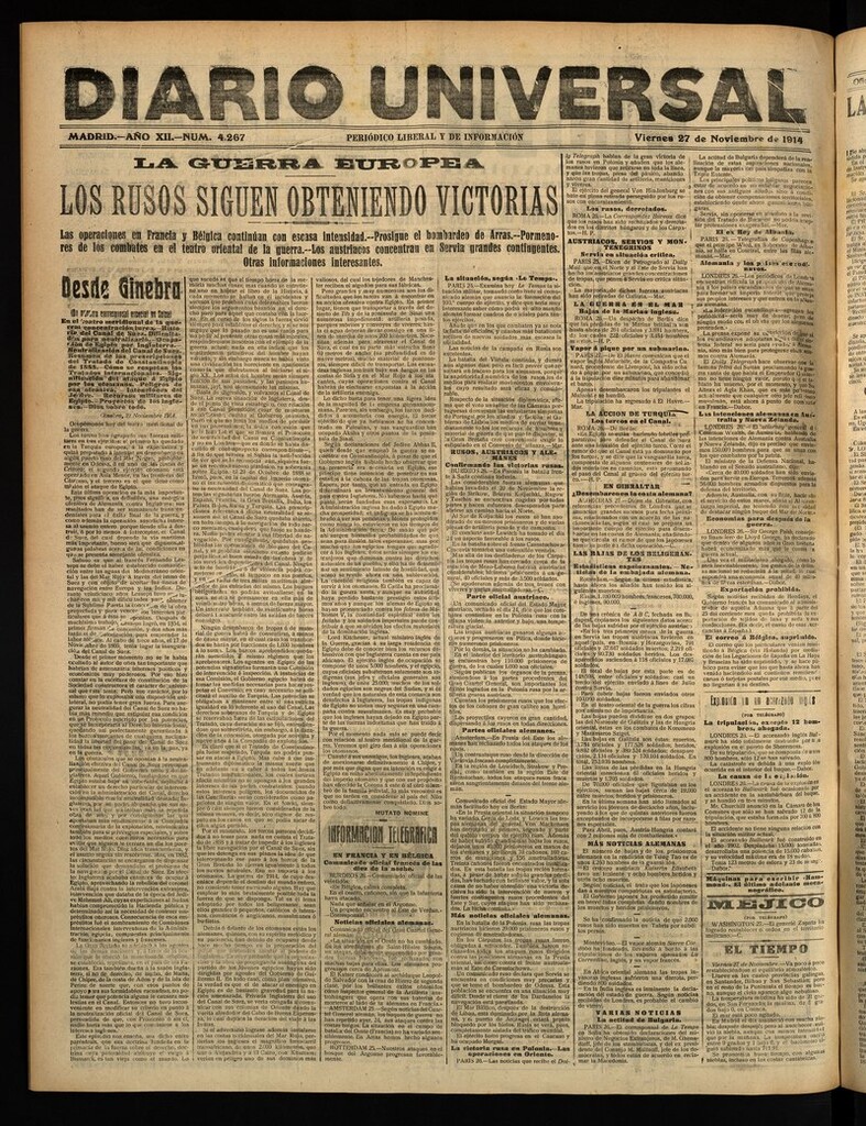 Miniatura de Diario Universal del 27 de noviembre de 1914