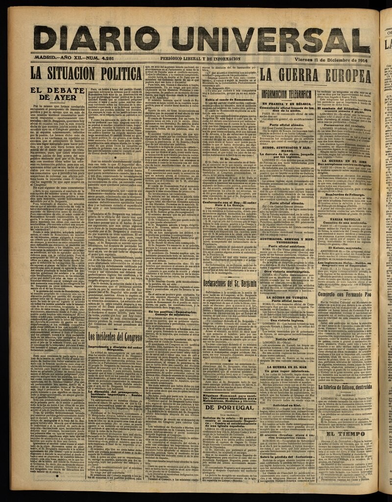 Miniatura de Diario Universal del 11 de diciembre de 1914