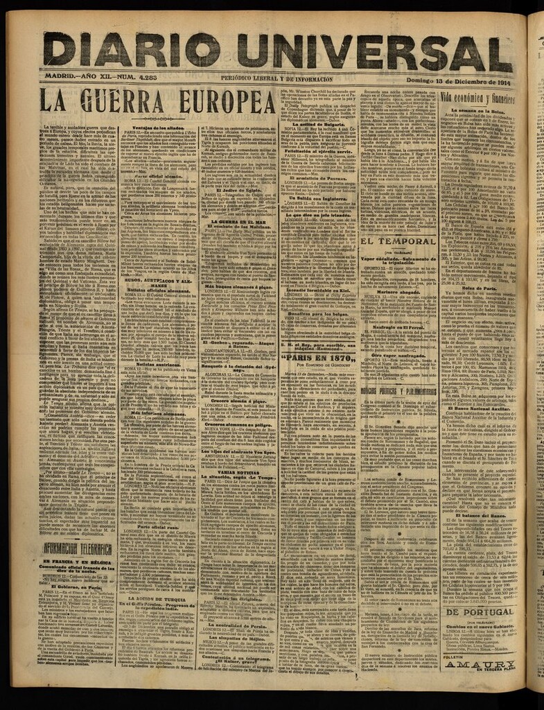 Miniatura de Diario Universal del 13 de diciembre de 1914