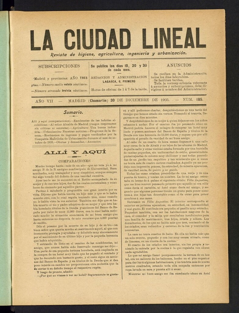 Miniatura de La Ciudad Lineal : órgano oficial de la Compañia Madrileña de Urbanización del 30 de diciembre de 1903