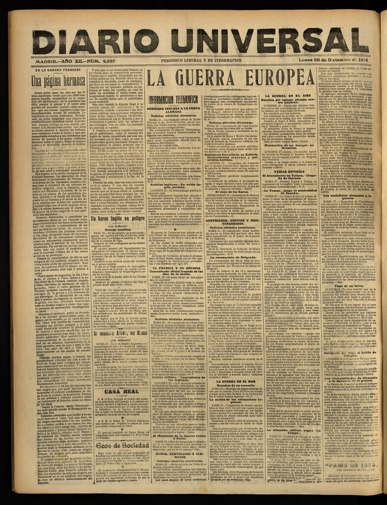 Miniatura de Diario Universal del 28 de diciembre de 1914