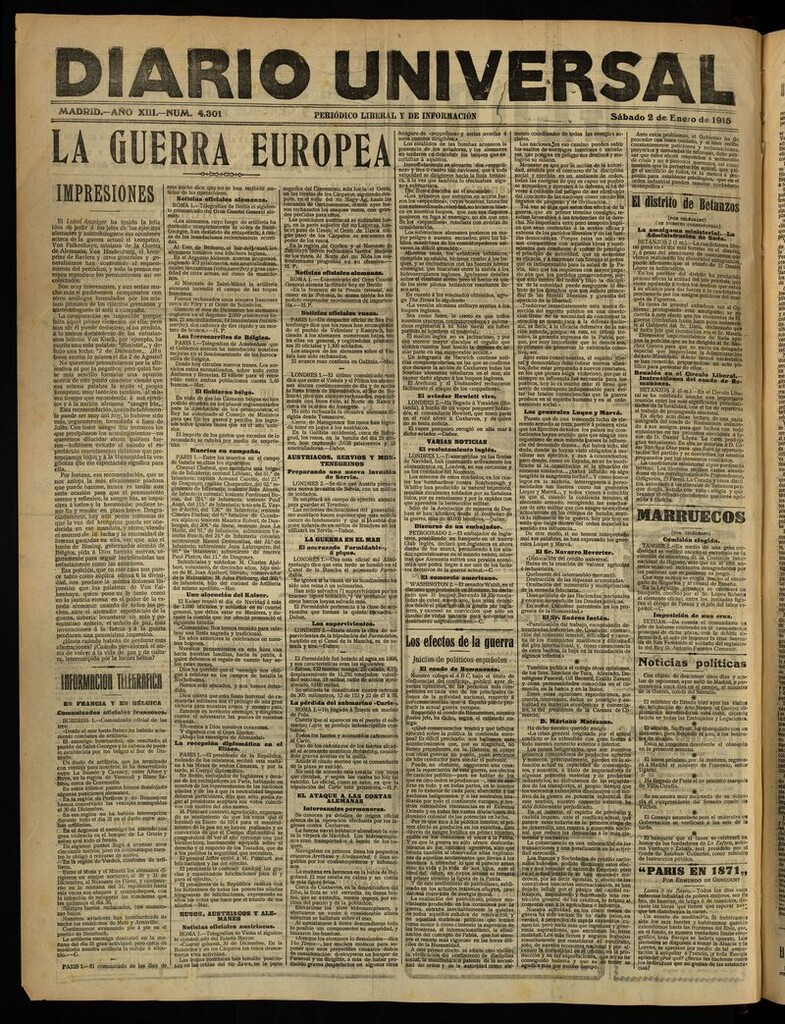 Miniatura de Diario Universal del 2 de enero de 1915