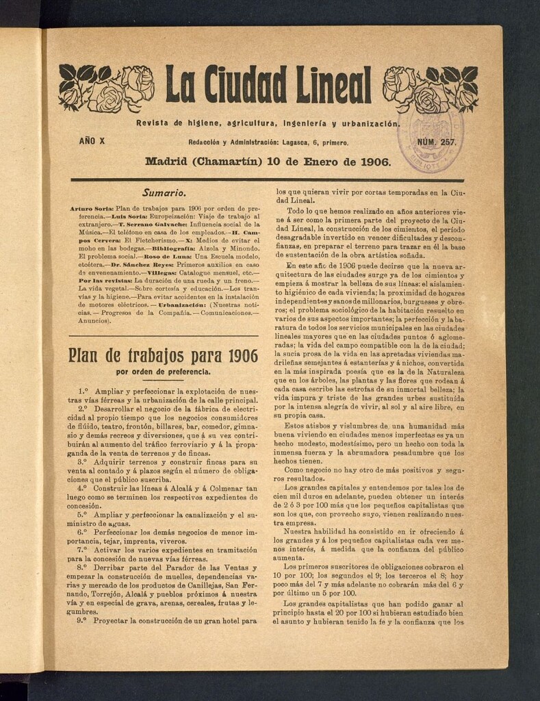 Miniatura de La Ciudad Lineal : órgano oficial de la Compañía Madrileña de Urbanización del 10 de enero de 1906