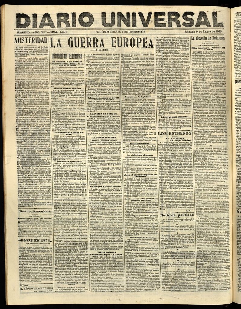 Miniatura de Diario Universal del 9 de enero de 1915