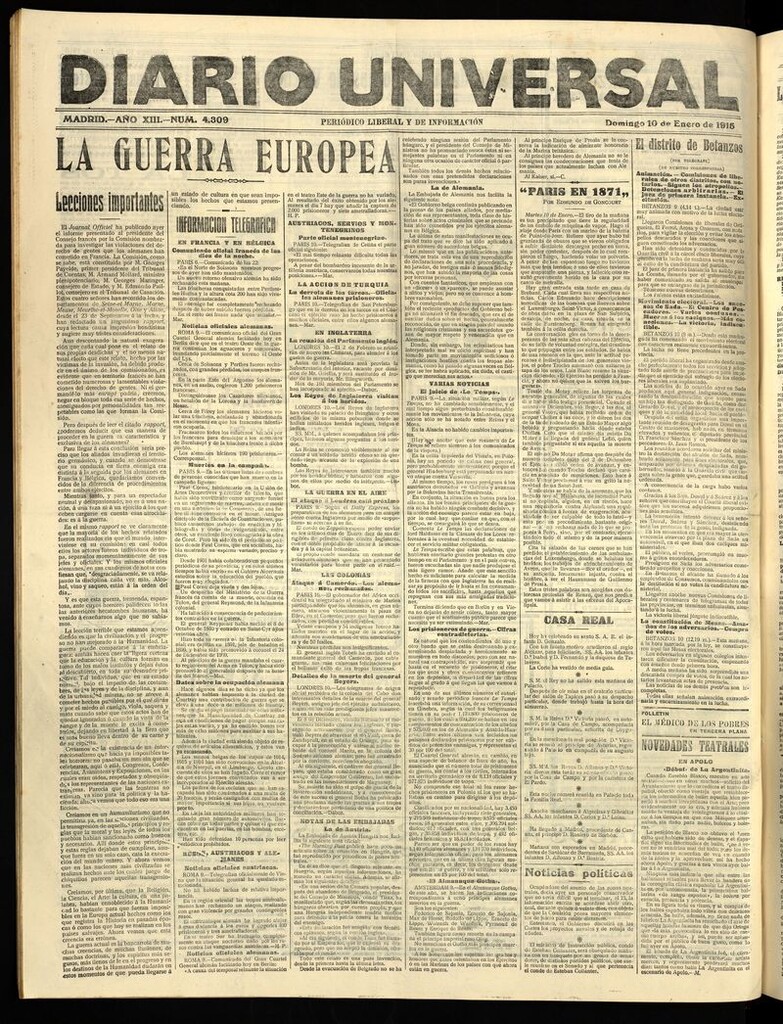 Miniatura de Diario Universal del 10 de enero de 1915