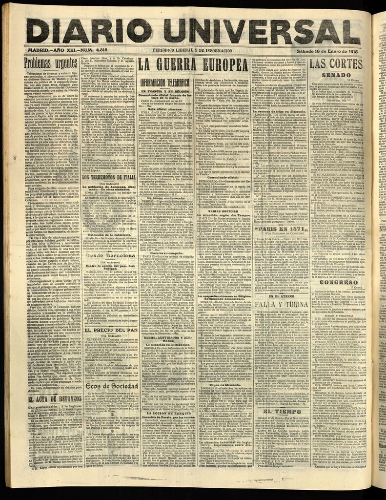 Miniatura de Diario Universal del 16 de enero de 1915