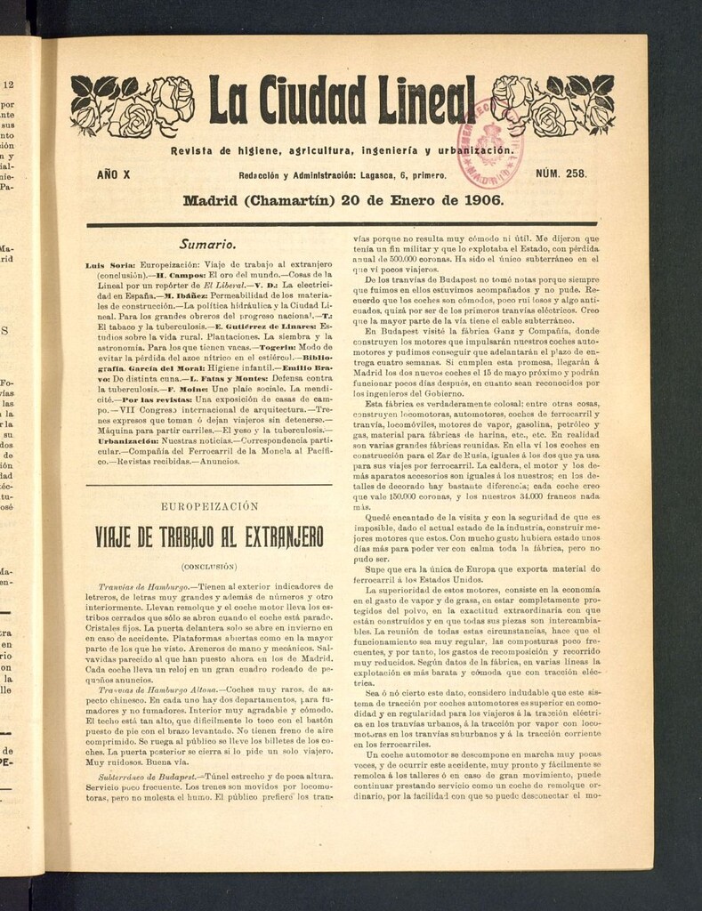 Miniatura de La Ciudad Lineal : órgano oficial de la Compañía Madrileña de Urbanización del 20 de enero de 1906