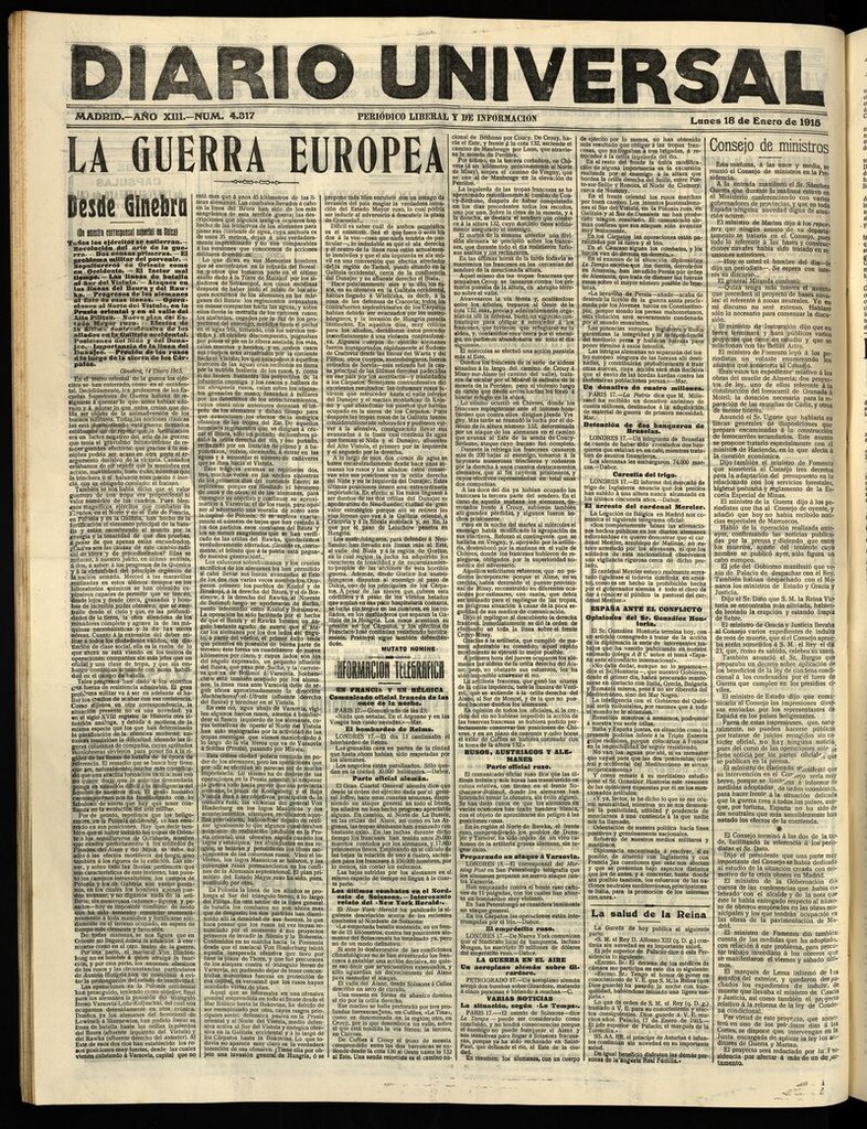 Miniatura de Diario Universal del 18 de enero de 1915